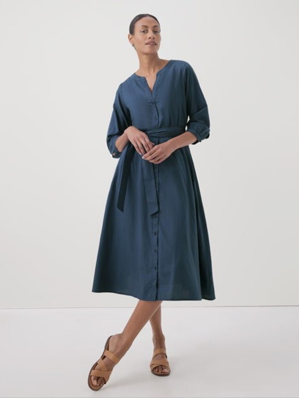 PACT Sunset Lightweight Cotton Easy Shirt Midi Dress French Navy Blue Size XS